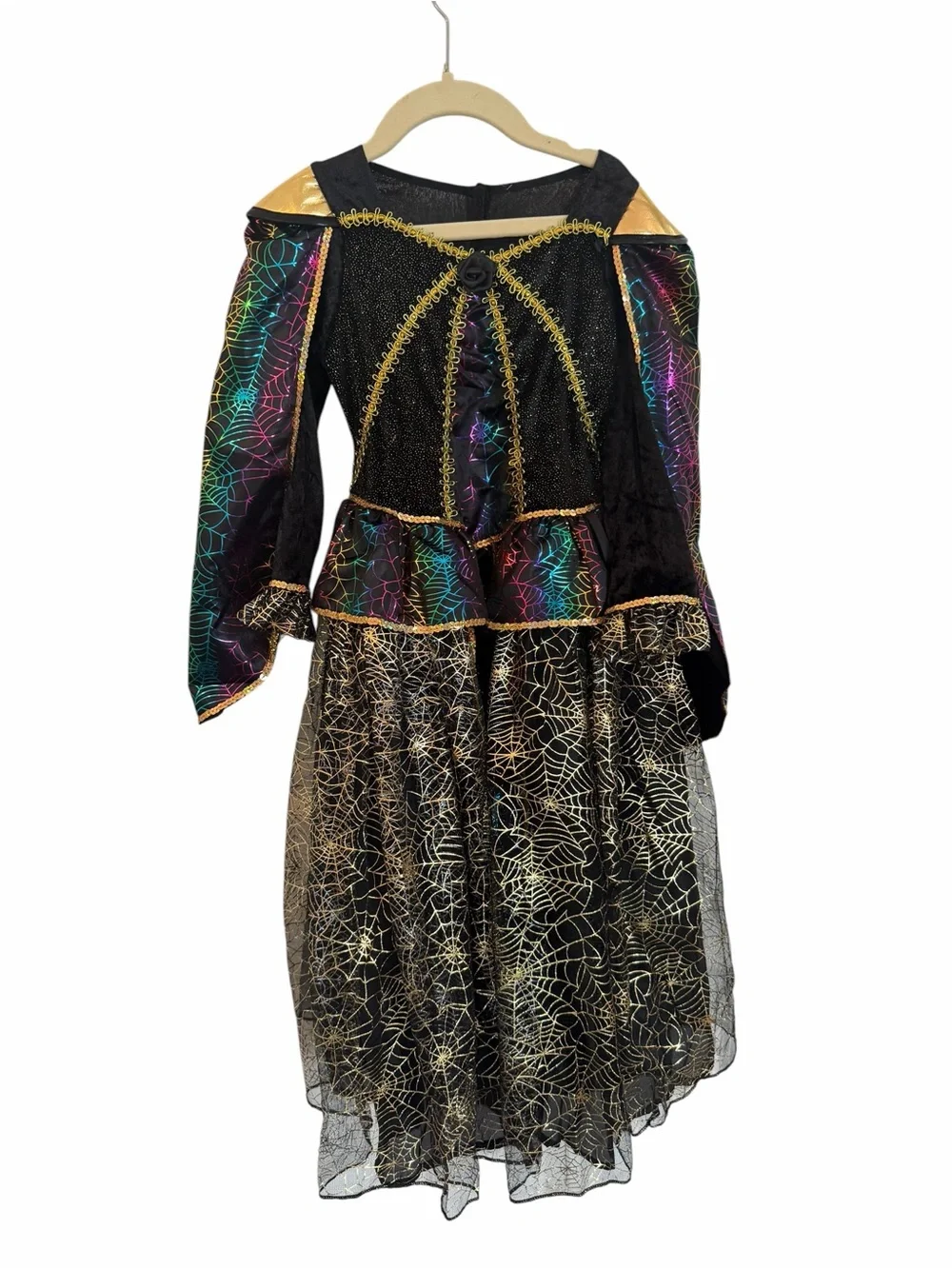 Unbranded Girls' Black Rainbow Spiderweb Witch Costume with Hat